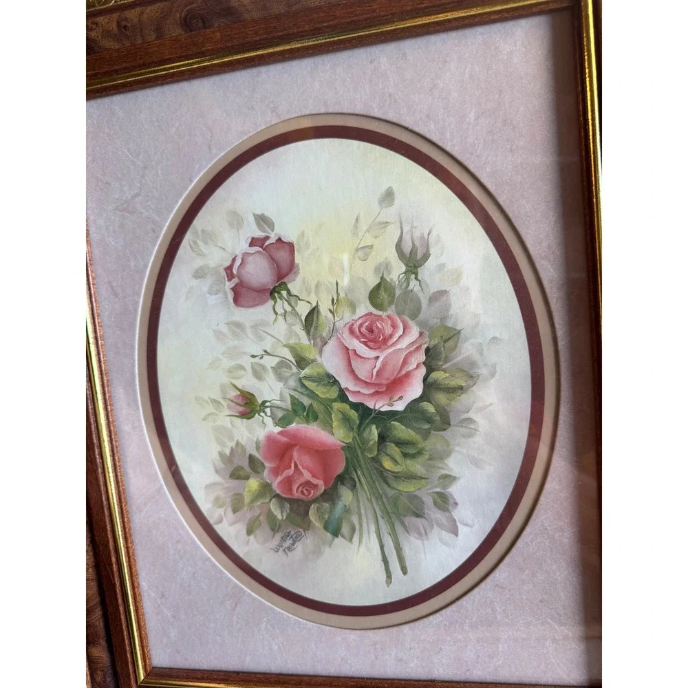 Vintage Wood Grain Gold Trim Picture Frame Wall Art Brown 13.5x16.5
